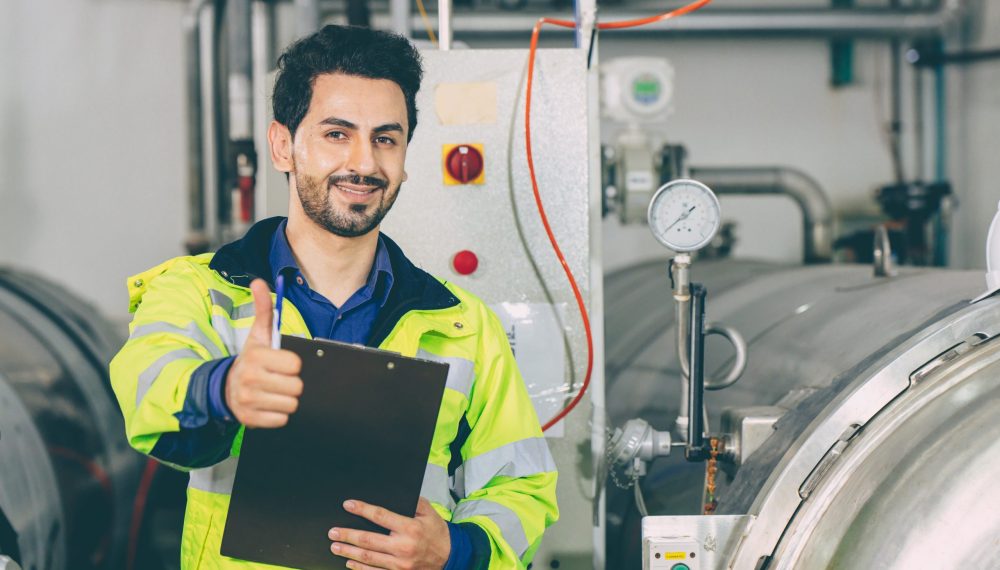 Portrait,Latin,Smart,Engineer,Happy,Smile,Thumbs,Up,Working,In