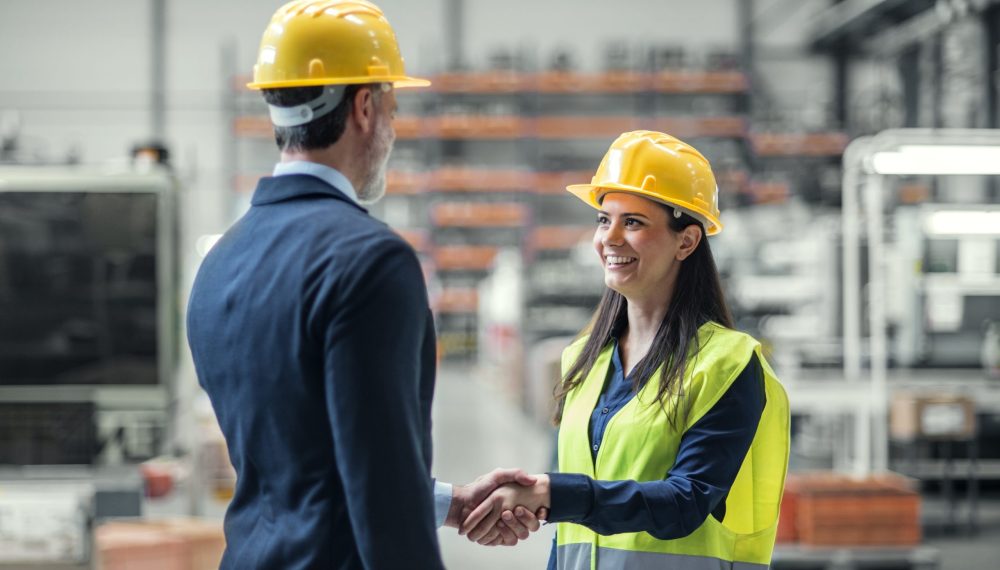 Warehouse,Worker,Shaking,Hand,With,Logistics,Employee,In,Warehouse,,Planning Warehouse,Worker,Shaking,Hand,With,Logistics,Employee,In,Warehouse,,Planning