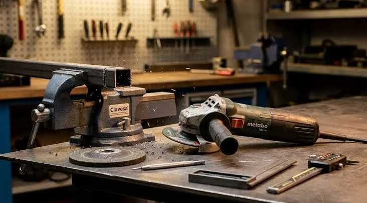 DIY garage workbench with essential tools for woodworking and home projects