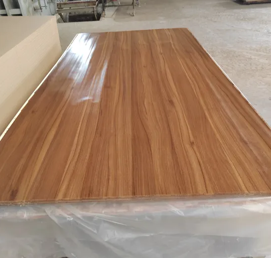 Finished wood surface after polyurethane application with a smooth protective coating